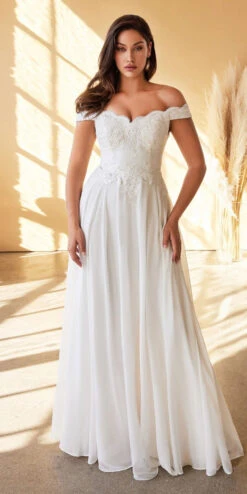 Cinderella Divine 7258W Off The Shoulder LongGown(Cinderella Divine 7258 Off White Off The Shoulder Long Bridesmaid Gown)