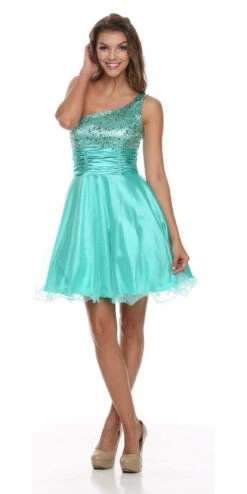 Juliet 733 One Shoulder Short Dress Sparkly Sequins Glitter Tulle Skirt(One Shoulder Jade Short Dress Sparkly Sequins Glitter Tulle Skirt) -Discount Dress Shops 733 juliet dress jade fe2fd40b d75c 4f6e b1cd 3795847fc512