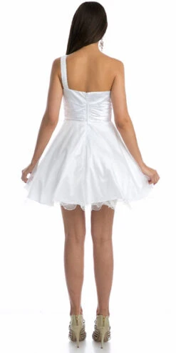 Juliet 733 One Shoulder Short Dress Sparkly Sequins Glitter Tulle Skirt(One Shoulder Jade Short Dress Sparkly Sequins Glitter Tulle Skirt) -Discount Dress Shops 733w white back