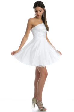 Juliet 733 One Shoulder Short Dress Sparkly Sequins Glitter Tulle Skirt(One Shoulder Jade Short Dress Sparkly Sequins Glitter Tulle Skirt) -Discount Dress Shops 733w white side