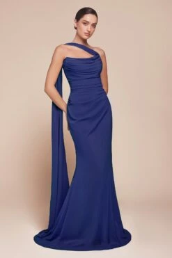 Ladivine 7433 Dress Versatile Tie Chiffon Strapless Bridesmaid Dress(Ladivine 7433 Dress Versatile Tie Chiffon Strapless Bridesmaid Dress) -Discount Dress Shops 7433 LADIVINE COBALT FRONT