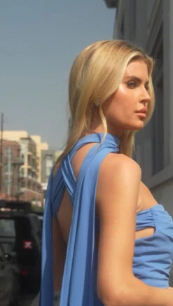 Ladivine 7433 Dress Versatile Tie Chiffon Strapless Bridesmaid Dress(Ladivine 7433 Dress Versatile Tie Chiffon Strapless Bridesmaid Dress) -Discount Dress Shops 7433 LADIVINE SOFT BLUE ZOOM BACK