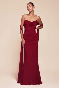 Ladivine 7433 Dress Versatile Tie Chiffon Strapless Bridesmaid Dress(Ladivine 7433 Dress Versatile Tie Chiffon Strapless Bridesmaid Dress) -Discount Dress Shops 7433 BURGUNDY FRONT