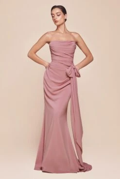 Ladivine 7433 Dress Versatile Tie Chiffon Strapless Bridesmaid Dress(Ladivine 7433 Dress Versatile Tie Chiffon Strapless Bridesmaid Dress) -Discount Dress Shops 7433 DUSTYROSE FRONT