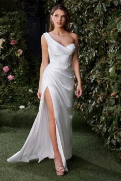 Ladivine 7448W Dress One Shoulder Satin Bridal Gown(Ladivine 7448w Dress One Shoulder Satin Bridal Gown) 7 Ladivine 7448W Dress One Shoulder Satin Bridal Gown(Ladivine 7448w Dress One Shoulder Satin Bridal Gown) -Discount Dress Shops 7448W ladivine OFF WHITE front