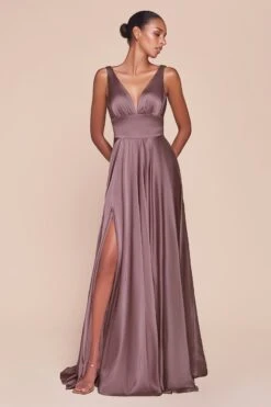 Ladivine 7469 Long Formal Evening Satin Dress With Slit(Cinderella Divine 7469 Sexy Long Prom Dress Sienna Evening Satin Gown) -Discount Dress Shops 7469 LADIVINE ENGLISH VIOLET