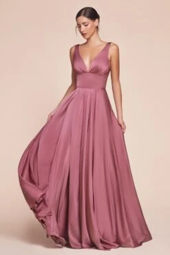 Ladivine 7469 Long Formal Evening Satin Dress With Slit(Cinderella Divine 7469 Sexy Long Prom Dress Sienna Evening Satin Gown) -Discount Dress Shops 7469 LADIVINE MAUVE ROSE