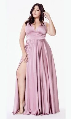 Ladivine 7469 Long Formal Evening Satin Dress With Slit(Cinderella Divine 7469 Sexy Long Prom Dress Sienna Evening Satin Gown) -Discount Dress Shops 7469 cinderella divine mauve2