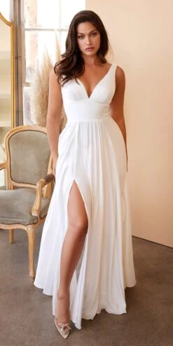 Cinderella Divine 7469W Long Formal A-Line Satin Dress(Cinderella Divine 7469 Sexy Long Plus Size Dress Off White Evening Satin Gown)