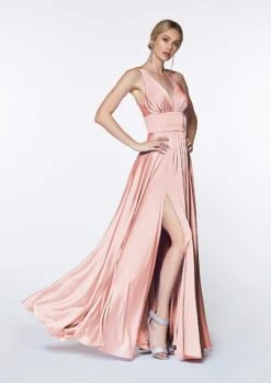 Cinderella Divine 7469 Long Satin Bridesmaid Dress A-Line V-Neckline(Cinderella Divine 7469 Long Burgundy Bridesmaid Dress A Line V Back) -Discount Dress Shops 7469 BLUSH