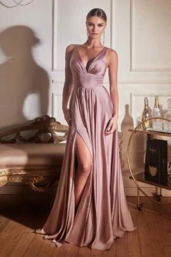 Cinderella Divine 7469 Long Satin Bridesmaid Dress A-Line V-Neckline(Cinderella Divine 7469 Long Burgundy Bridesmaid Dress A Line V Back) -Discount Dress Shops 7469 darkmauve