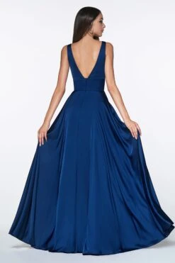 Ladivine 7469 Long Formal Evening Satin Dress With Slit(Cinderella Divine 7469 Sexy Long Prom Dress Sienna Evening Satin Gown) -Discount Dress Shops 7469 navy back
