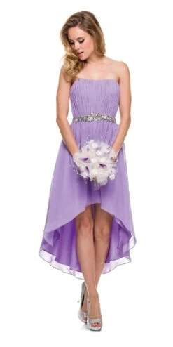 Juliet 747 Asymmetrical Strapless Ruched Bodice Dress(Asymmetrical Strapless Ruched Bodice Rose Homecoming Dress) -Discount Dress Shops 747 juliet lilac