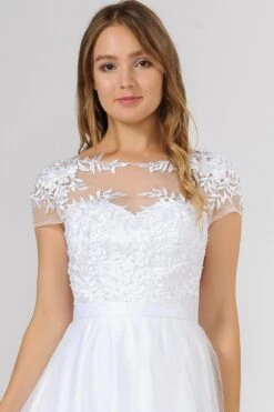 Poly USA | Ed Young 7482 White Wedding Gown A Line Tulle Short Sleeve(Poly Usa 7482 White Wedding Gown A Line Tulle Short Sleeve) -Discount Dress Shops 7482 FRONTDETAIL