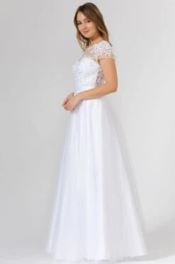 Poly USA | Ed Young 7482 White Wedding Gown A Line Tulle Short Sleeve(Poly Usa 7482 White Wedding Gown A Line Tulle Short Sleeve) -Discount Dress Shops 7482 SIDE