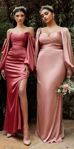 Cinderella Divine 7482 Long Sleeve Off The Shoulder Soft Satin Fitted Dress(Cinderella Divine 7482 Plus Size Long Sleeve Off The Shoulder Soft Satin Fitted Dress) -Discount Dress Shops 7482 cinderella divine rose gold plus cropped