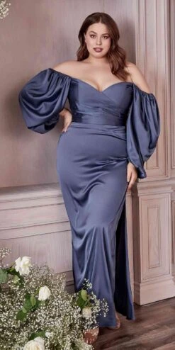 Cinderella Divine 7482 Long Sleeve Off The Shoulder Soft Satin Fitted Dress(Cinderella Divine 7482 Plus Size Long Sleeve Off The Shoulder Soft Satin Fitted Dress) -Discount Dress Shops 7482C smokyblue 1154fdf1 4c68 42c9 8766 51ffb3063dce