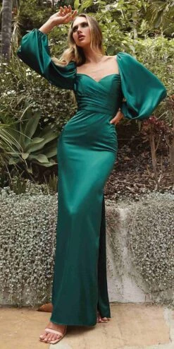 Cinderella Divine 7482 Long Sleeve Off The Shoulder Soft Satin Fitted Dress(Cinderella Divine 7482 Plus Size Long Sleeve Off The Shoulder Soft Satin Fitted Dress)