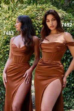 Cinderella Divine 7483 Long Satin Corset Cowl Neckline Formal Gown(Cinderella Divine 7483 Long Satin Corset Cowl Neckline Formal Gown) -Discount Dress Shops 7483 7492 sienna 1 1 eed57d6b 6c92 4909 b9ac 499ecbf538eb