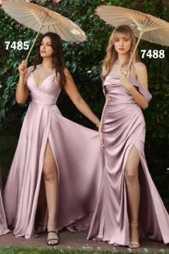 Cinderella Divine 7488 Long Column Satin Formal Dress Gathered(Long Column Satin Formal Dress Gathered With Side Slit) -Discount Dress Shops 7485 7488 mauve 1840f652 ef95 4dac 92f0 90b70400d3c0