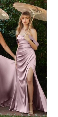 Cinderella Divine 7488 Long Column Satin Formal Dress Gathered(Long Column Satin Formal Dress Gathered With Side Slit) -Discount Dress Shops 7488 mauve