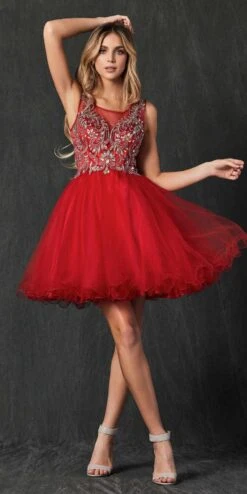 Juliet 749 Poofy A Line Short Dress Tulle Embroidery(Poofy A Line Red Short Homecoming Dress Tulle Embroidery)