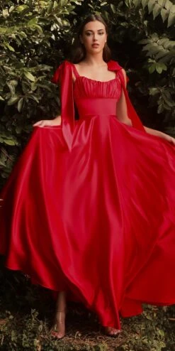 Cinderella Divine 7490 Long Soft Satin A-Line Dress(Long Soft Satin A Line Dress By Cinderella Divine 7490) -Discount Dress Shops 7490 red 1