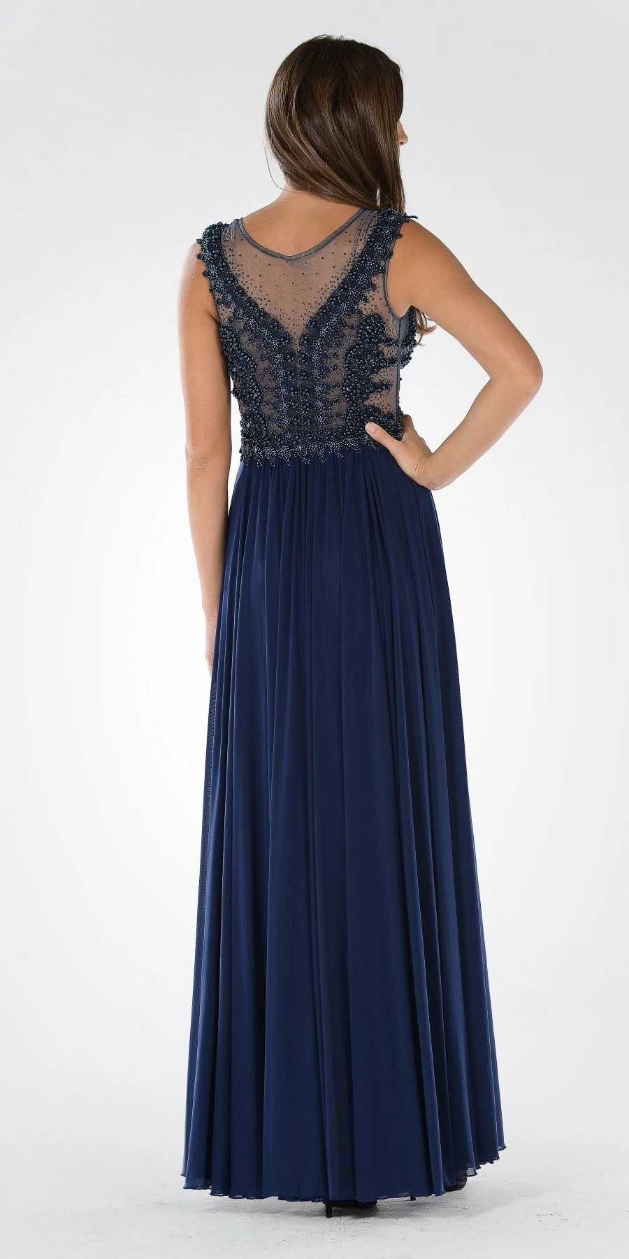 Poly USA | Ed Young 7516 Illusion Scoop Neck Sheer Beaded Bodice Dress(Illusion Scoop Neck Sheer Beaded Bodice Prom Dress Navy Blue Long) 2 Poly USA | Ed Young 7516 Illusion Scoop Neck Sheer Beaded Bodice Dress(Illusion Scoop Neck Sheer Beaded Bodice Prom Dress Navy Blue Long) - Image 2
