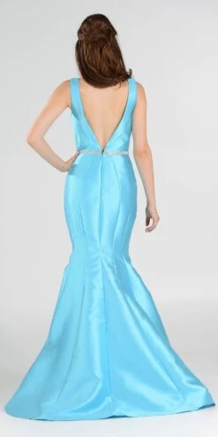 Poly USA | Ed Young 7590 High And Low Mermaid Gown V-Shape Back(High And Low Mermaid Prom Gown V Shape Back Embellished Waist Ivory) -Discount Dress Shops 7590po turquoise bk