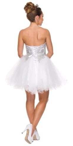 CLEARANCE - Juliet 762 Sweetheart Neckline Poofy Short Dress (Size M)(Black Silver Sweetheart Neckline Poofy Short Prom Dress) -Discount Dress Shops 762 juliet dress white back