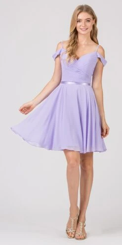 Eureka 7622 Cold-Shoulder Short Chiffon A-Line Dress(Cold Shoulder Short Homecoming Dress Lilac)
