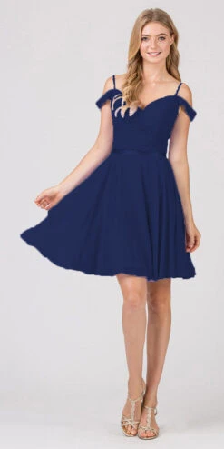Eureka 7622 Cold-Shoulder Short Chiffon A-Line Dress(Cold Shoulder Short Homecoming Dress Lilac) -Discount Dress Shops 7622 eureka fashion navy blue