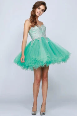 CLEARANCE - Juliet 762 Sweetheart Neckline Poofy Short Dress (Size M)(Black Silver Sweetheart Neckline Poofy Short Prom Dress) -Discount Dress Shops 762 juliet jade