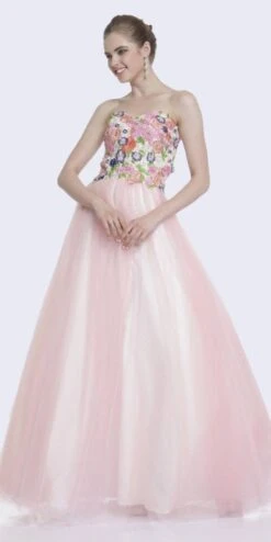 Cinderella Divine 7637 Embroidered Strapless Prom Ball Gown(Embroidered Strapless Prom Ball Gown Blush)