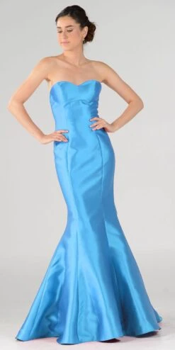 Poly USA | Ed Young 7674 Lace Up Back Strapless Mermaid Dress(Poly Usa 7674 Turquoise Lace Up Back Strapless Mermaid Prom Dress Long)