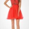 Poly USA | Ed Young 7686 Sleeveless Tulle Skirt Embellished Bodice Dress(Sleeveless Tulle Skirt Embellished Bodice Damas Dress Short Red)
