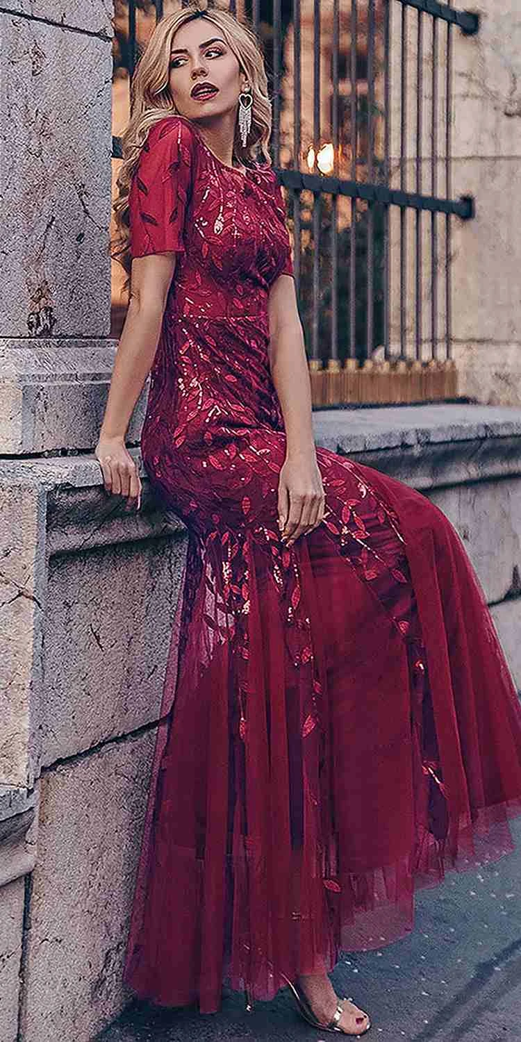 Amelia Couture 7707 Long Trumpet Skirt Short Sleeve Scoop Neckline Dress(Amelia Couture 7707 Long Trumpet Skirt Short Sleeve Scoop Neckline Dress) 3 Amelia Couture 7707 Long Trumpet Skirt Short Sleeve Scoop Neckline Dress(Amelia Couture 7707 Long Trumpet Skirt Short Sleeve Scoop Neckline Dress) - Image 3