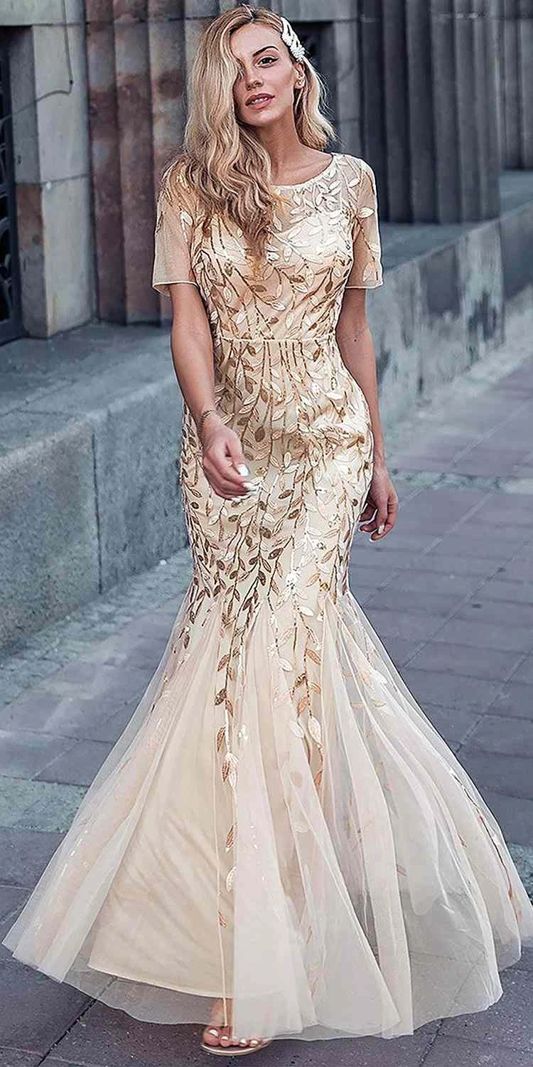 Amelia Couture 7707 Long Trumpet Skirt Short Sleeve Scoop Neckline Dress(Amelia Couture 7707 Long Trumpet Skirt Short Sleeve Scoop Neckline Dress) 6 Amelia Couture 7707 Long Trumpet Skirt Short Sleeve Scoop Neckline Dress(Amelia Couture 7707 Long Trumpet Skirt Short Sleeve Scoop Neckline Dress) - Image 6