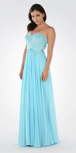 Poly USA | Ed Young 7714 Sweetheart Neck Sequined Bodice Long Dress(Aqua Sweetheart Neck Sequined Bodice Long Formal Dress)