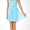 Poly USA | Ed Young 7716 Strapless Embellished Bodice A-line Chiffon Short Dress(Strapless Embellished Bodice A Line Chiffon Short Party Dress Aqua)
