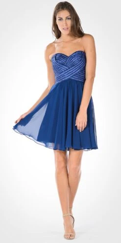 Poly USA | Ed Young 7716 Strapless Embellished Bodice A-line Chiffon Short Dress(Strapless Embellished Bodice A Line Chiffon Short Party Dress Aqua) -Discount Dress Shops 7716po navy