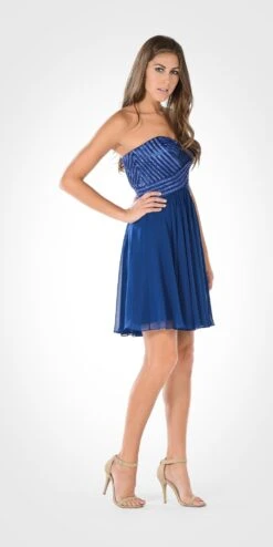 Poly USA | Ed Young 7716 Strapless Embellished Bodice A-line Chiffon Short Dress(Strapless Embellished Bodice A Line Chiffon Short Party Dress Aqua) -Discount Dress Shops 7716po navy side