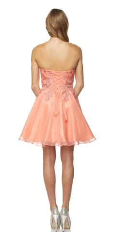 Juliet 772 Strapless Corset Back Homecoming Party Dress(Juliet 772 Coral Strapless Corset Back Homecoming Party Dress) -Discount Dress Shops 772 juliet coral back 52fbbbd2 6522 40f1 93e5 98a85cba10a7