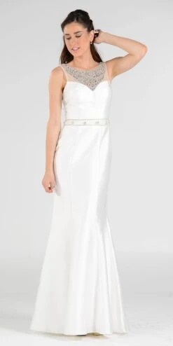 Poly USA | Ed Young 7722 Illusion Beaded Neckline Long Mermaid Dress(Navy Blue Illusion Beaded Neckline Long Mermaid Prom Dress Mikado) 11 Poly USA | Ed Young 7722 Illusion Beaded Neckline Long Mermaid Dress(Navy Blue Illusion Beaded Neckline Long Mermaid Prom Dress Mikado) -Discount Dress Shops 7722po off white