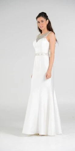 Poly USA | Ed Young 7722 Illusion Beaded Neckline Long Mermaid Dress(Navy Blue Illusion Beaded Neckline Long Mermaid Prom Dress Mikado) 12 Poly USA | Ed Young 7722 Illusion Beaded Neckline Long Mermaid Dress(Navy Blue Illusion Beaded Neckline Long Mermaid Prom Dress Mikado) -Discount Dress Shops 7722po off white side