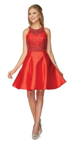 Juliet 774 Illusion Embellished Bodice Homecoming Party Dress(Juliet 774 Illusion Embellished Bodice Homecoming Party Dress Peach) -Discount Dress Shops 774 juliet red