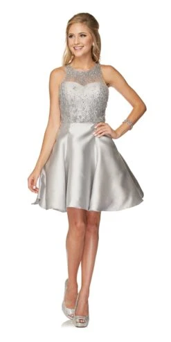 Juliet 774 Illusion Embellished Bodice Homecoming Party Dress(Juliet 774 Illusion Embellished Bodice Homecoming Party Dress Peach) -Discount Dress Shops 774 juliet silver