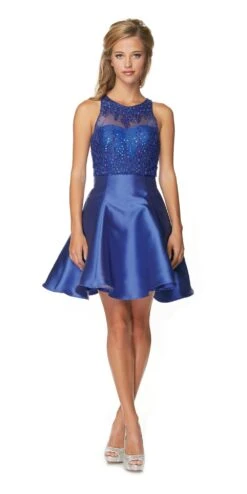 Juliet 774 Illusion Embellished Bodice Homecoming Party Dress(Juliet 774 Illusion Embellished Bodice Homecoming Party Dress Peach) -Discount Dress Shops 774ROYALA