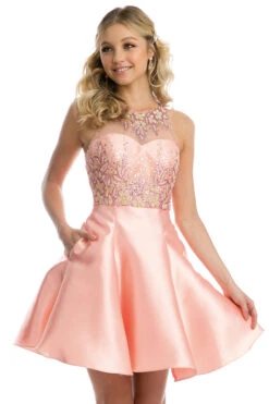 Juliet 774 Illusion Embellished Bodice Homecoming Party Dress(Juliet 774 Illusion Embellished Bodice Homecoming Party Dress Peach) -Discount Dress Shops 774 juliet peach