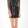 Poly USA | Ed Young 7754 Sheer Embellished Sleeves Short Illusion Dress(Black Silver Sheer Embellished Sleeves Short Illusion Party Dress)